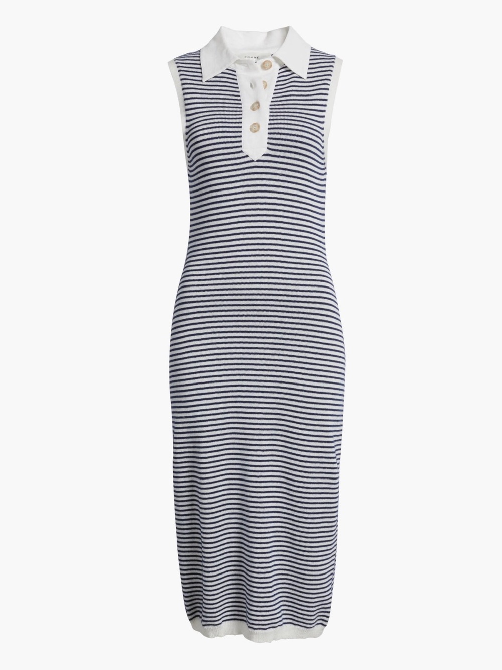 FRAME THE BOLD STRIPE KNIT POLO MIDI DRESS BLUE AND WHITE SIZE  M NWT